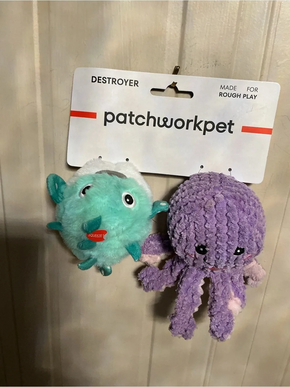 Patchwork~  Set Of 2 Pricklet Fish & Octopus Ball Belly ’ ~ Squeaky Dog Toy